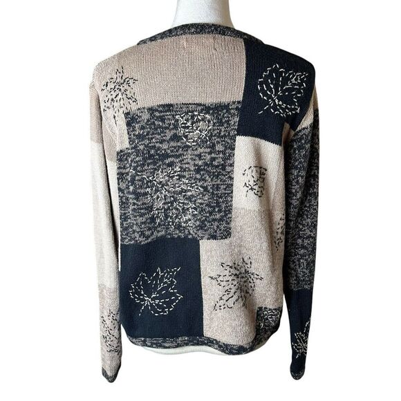 Vintage Y2K Christopher & Banks Sweater M | Patchwork Leaf Embroidered Fall Knit - Picture 3 of 7